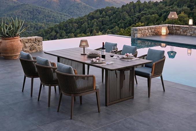 PURPLE LEAF 7 Pieces Outdoor Dining Set, Aluminum Outdoor Patio Table and Chairs Set with Olefin Cushions, All-Weather Patio Dining Set for Garden or Deck, Brown