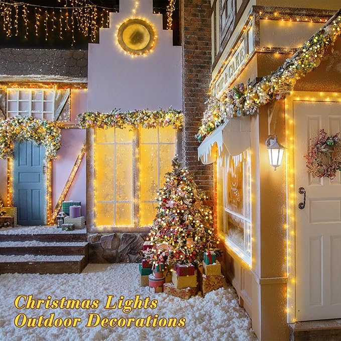 JMEXSUSS 230ft 720 LED Warm White Christmas String Lights Outdoor | Plug-in Outdoor String Lights with Remote Control, Clear Wire 8 Modes Christmas Tree Light for Bedroom Tree