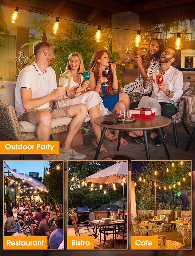25FT Outdoor String Lights, Patio Lights with 10+1 LED Dimmable Waterproof Shatterproof ST38 Retro Edison 2700K Bulbs for Balcony Yard, Black