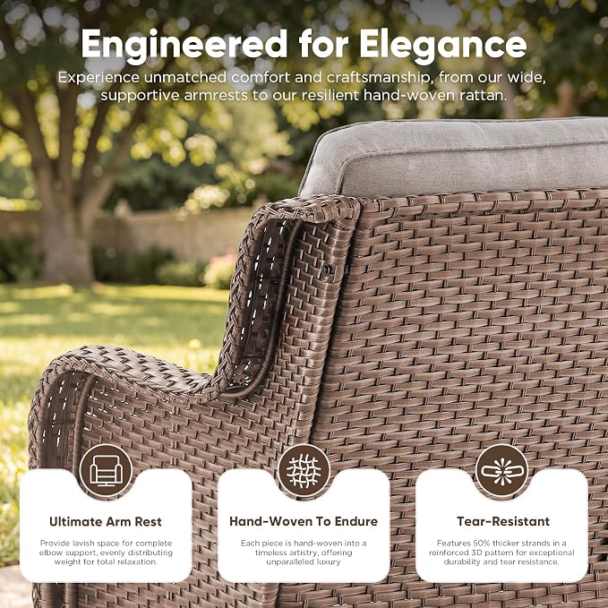 Belord Patio Sofa Luxury PE Wicker 3-Seater Outdoor Couch, Modern All-Weather High Back Deep Seat Woven Furniture Set for Porch, Deck, Balcony, Backyard - Yellow