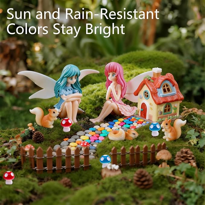 Fairy Garden Figurines for Outdoor: 14-Piece Miniature Resin Mushroom Squirrel Fence Set - Sun and Rain-Resistant Colors Stay Bright - Ideal for Gardening and Miniature Landscape Enthusiasts