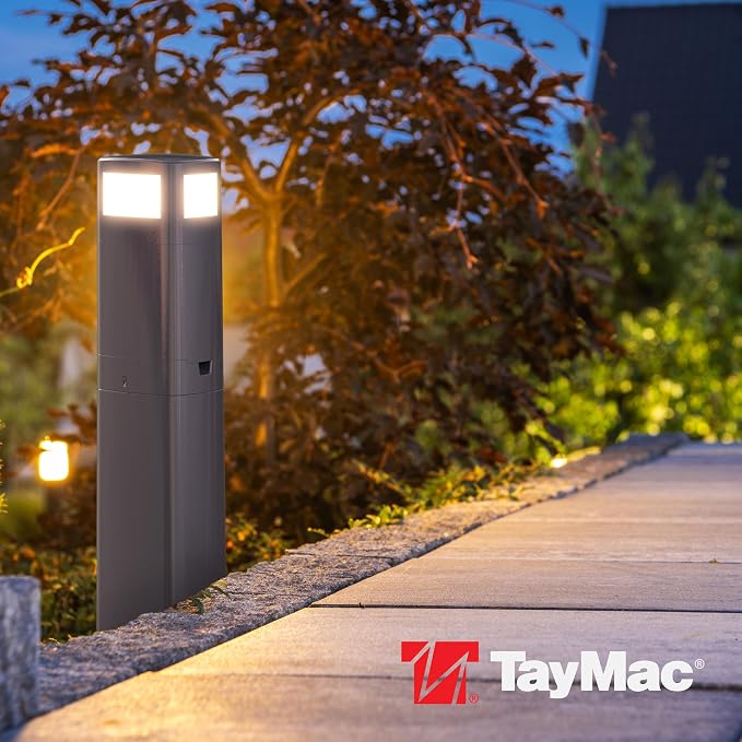 TayMac Gray Area Light Slide Cover PPALG for ParkPost Outdoor Power Enclosure (Required), 1000-Lumen 2700K Polycarbonate Post Cap Light for Garden Decor, Seamless LED Lighting Accessory