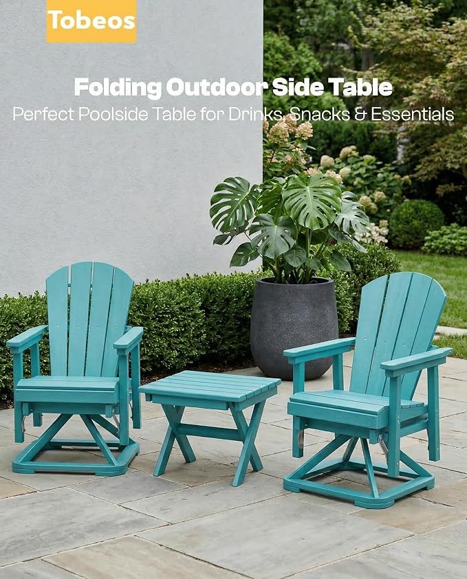 Outdoor Folding Side Table,HDPE Material, Portable Space-Saving Design, Weather-Ready with Authentic Wood-Grain Feel (Aruba Blue, 1 Table)