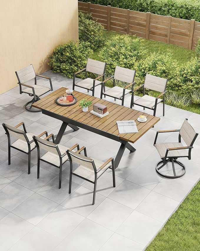 Swivel Patio Chairs Set Set of 2, Never-Rust Aluminum Outdoor Dining Chairs, Patio Swivel Dining Chairs with Upgraded 3D Double-Layer Textilene, Outdoor Swivel Chairs for Deck, Garden, Teak