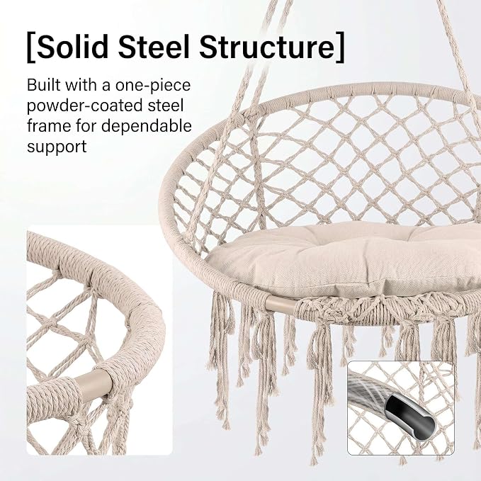 Boho Hanging Swing, Porch Swing Chair, 330 LBS Hanging Hammock Chair, Outdoor Swing Chair for Bedroom Balcony Living Room Patio Garden Indoor Outdoor Lounge