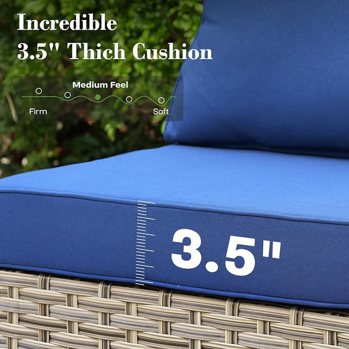 10 Piece Outdoor Patio Furniture with Swivel Rocking Chair, Rattan Wicker Conversation Set with Glowing Coffee Table, Sectional Single Chairs for Porch Balcony Backyard Pool,Blue