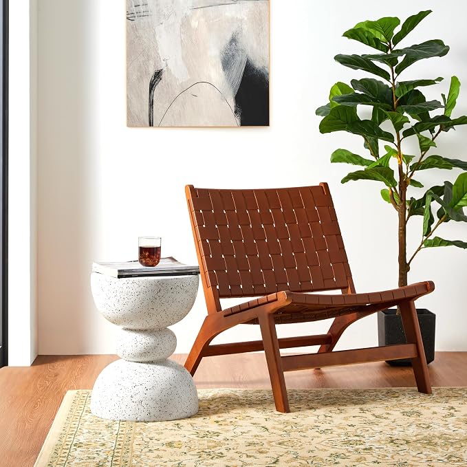 Glitzhome Outdoor Side Table, Round Accent End Table, Lightweight Faux Terrazzo Decorative Garden Stool, 17.25" H White Planter Stand for Patio Porch Balcony Living Room