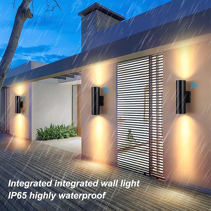 DAKAFUL Dusk to Dawn Outdoor Lighting Sensor Wall Lights 6 Packs, 12W 2700K Integrated LED Cylinder Up Down Lights Outdoor, IP65 Waterproof Aluminum Wall Sconce Exterior Wall Light for Porch Patio.