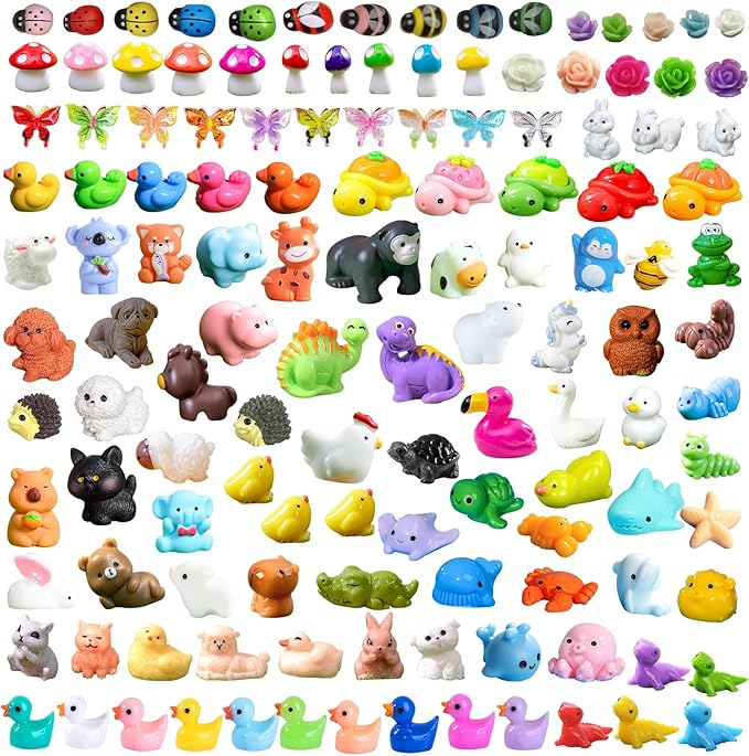 130pcs Mini Tiny Resin Animals for Fairy Garden Decor, Miniature Landscape, Dollhouse Accessories, Crafts Projects, Easter Scatter, DIY Terrarium(130 Styles)