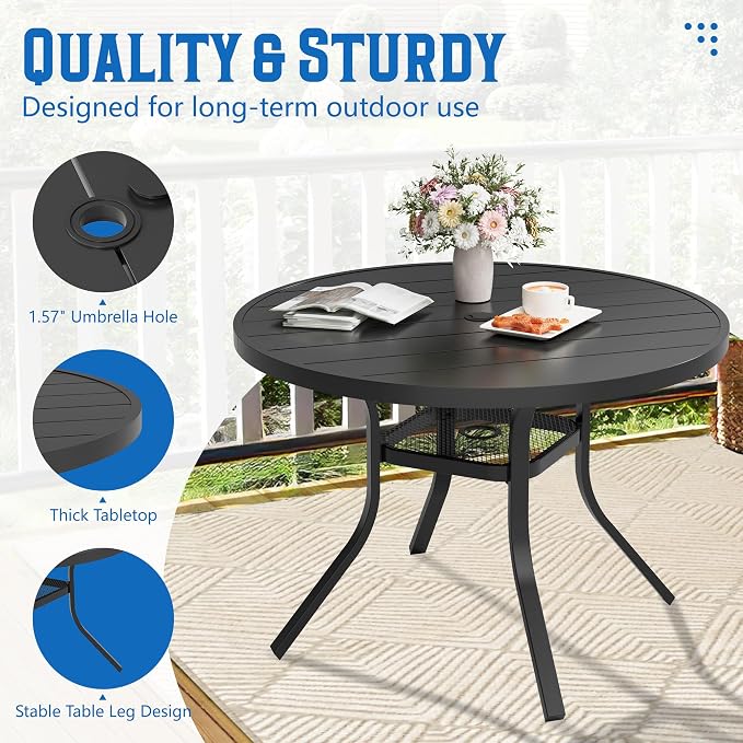 SUNCROWN 5 - Piece Outdoor Dining Set, Patio Furniture Set with 4 x Textilene Dinning Chairs and 41" Metal Round Table with Umbrella Hole for Lawn Garden Backyard Deck, Brown