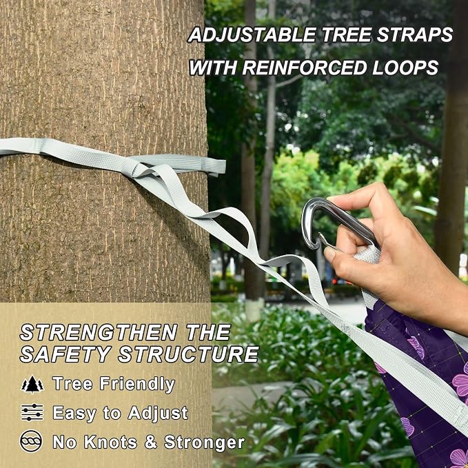 Camping Hammock Outdoor Hammocks for Outside Purple Hibiscus Flower Beach Trees Portable Lightweight with Pockets Tree Straps Indoor