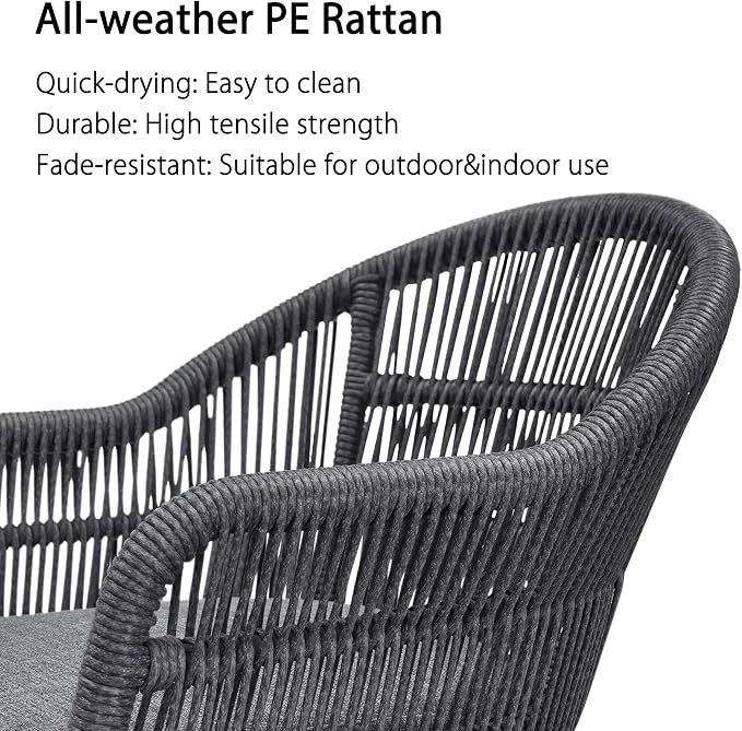 PURPLE LEAF 7 Pieces Patio Dining Set with Outdoor Aluminium Dining Table and Woven Rattan Chairs Modern Metal Furniture Cushions Sets for Garden Yard Indoor Decor Kitchen Grey