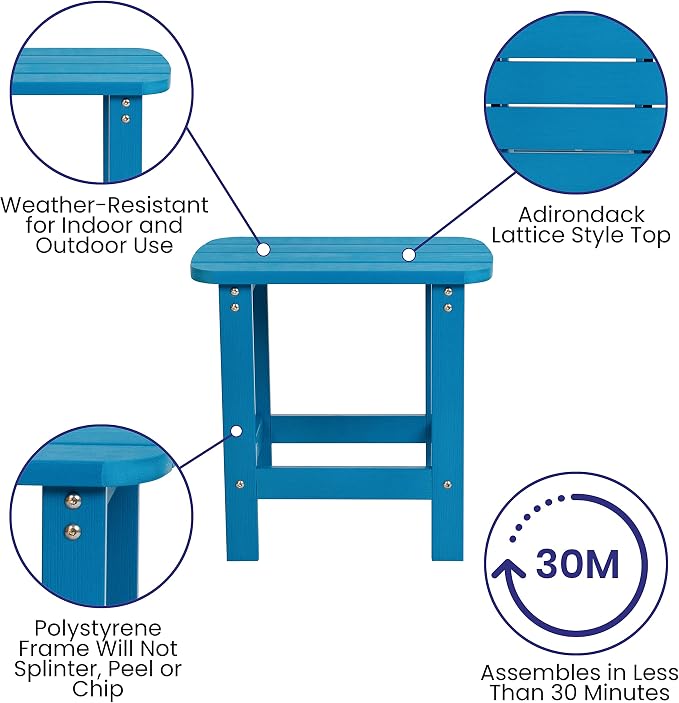 EMMA + OLIVER Hammond Adirondack Side Table - Blue Finish - Durable Polyresin Construction - Suitable for Indoor/Outdoor Use - UV Resistant