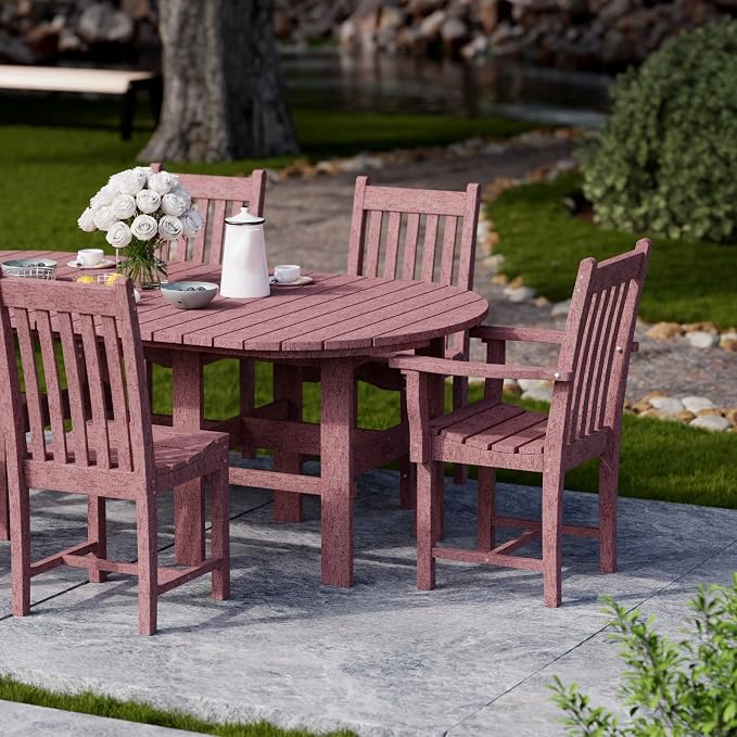 Wildridge Classic 7-Piece 44"x84" Dining Set, Cherrywood - Outdoor Weather Resistant Recycled Plastic Furniture for Patio