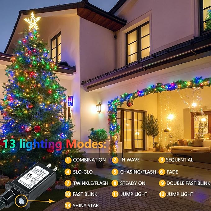 200 LED Connectable String Lights, 66FT Christmas Lights Outdoor Indoor | Multicolor, 13 Modes, Timer, Clear Wire Waterproof Twinkle Fairy Lights Plug in for Bedroom Classroom Patio Xmas Tree Decor