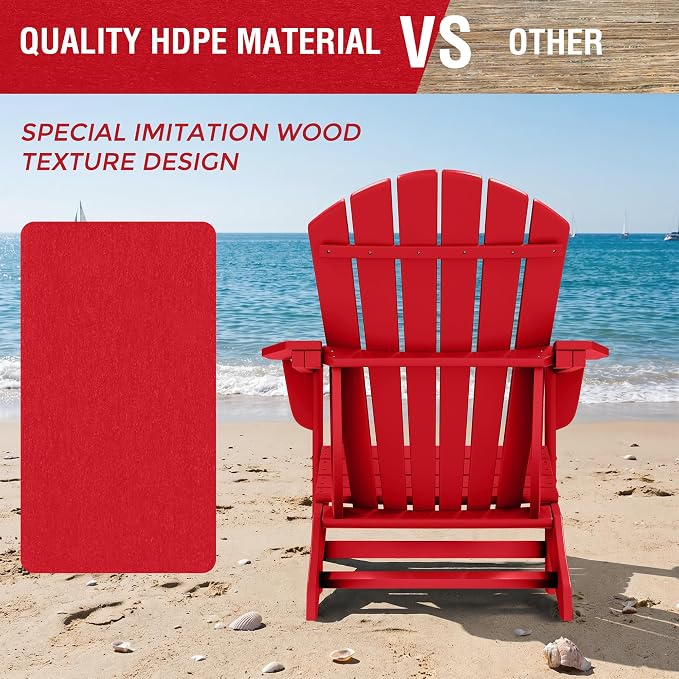 Costaelm Patio Conversation Set, Patio Chairs Set of 5 Balcony Firepit Furniture Outdoor Adirondack Square Table and Chair Backyard Furniture Set for Lawn Porch Pool Garden, Red