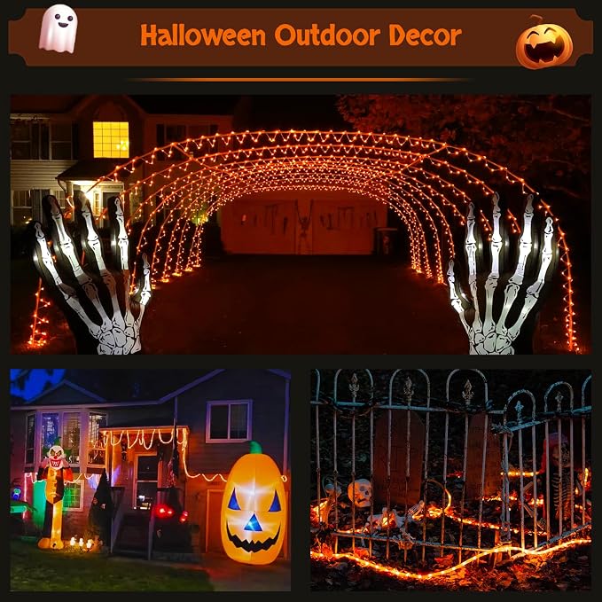 JMEXSUSS 66 ft 200 LED Orange Halloween Solar Rope Lights with 8 Modes | Rope Lights Outdoor Waterproof, Orange Christmas String Lights for Halloween Thanksgiving Fall Party Tree Fence Christmas
