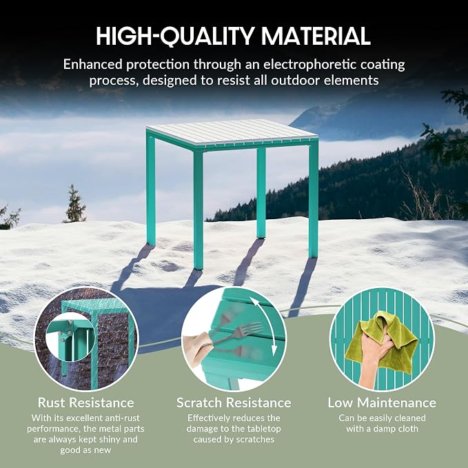 WestinTrends Playa 31.5" Iron Metal Frame Outdoor Square Patio Dining Table, Turquoise
