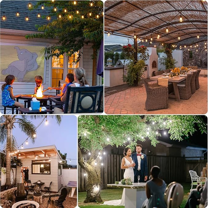 144FT(3x48FT) 3 Colors LED Outdoor String Light with Remote, Black | Plug in, Jump/Fade/Static Modes, 2700K/4000K/5000K, 45+3 S14 Bulbs, Waterproof, Dimmable, Connectable, for Balcony Party