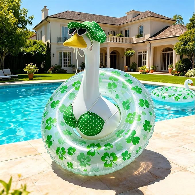 Bikini Porch Goose Outfits,Porch Goose Summer Outfits Swimsuit with Hat Sunglasses & Swim Ring,Fit 23'' Lawn Goose Statue for Summer Outdoor Garden Lawn Yard Decor (Swimsuit-Green)