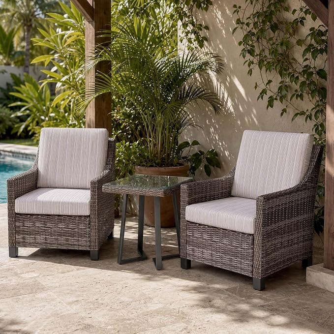 Wicker Patio Conversation Set, Outdoor Patio Chair Set with Deep Seating, Wide Armrests & Thick Cushions, All-Weather Outdoor Furniture Set for Patio, Porch, Deck & Backyard