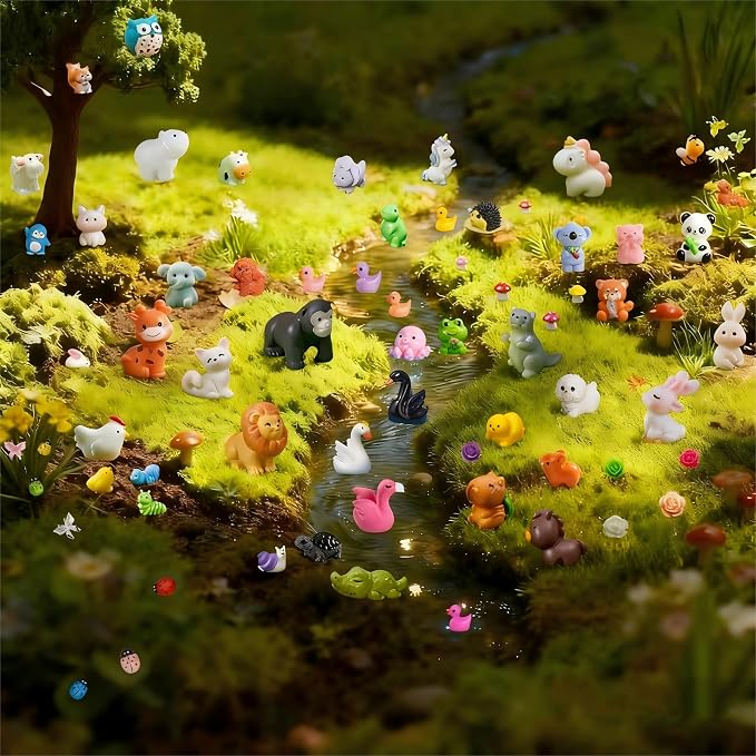 70pcs Mini Tiny Resin Animals for Fairy Garden Decor, Miniature Landscape, Dollhouse Accessories, Crafts Projects, Easter Scatter, DIY Terrarium(70 Styles)