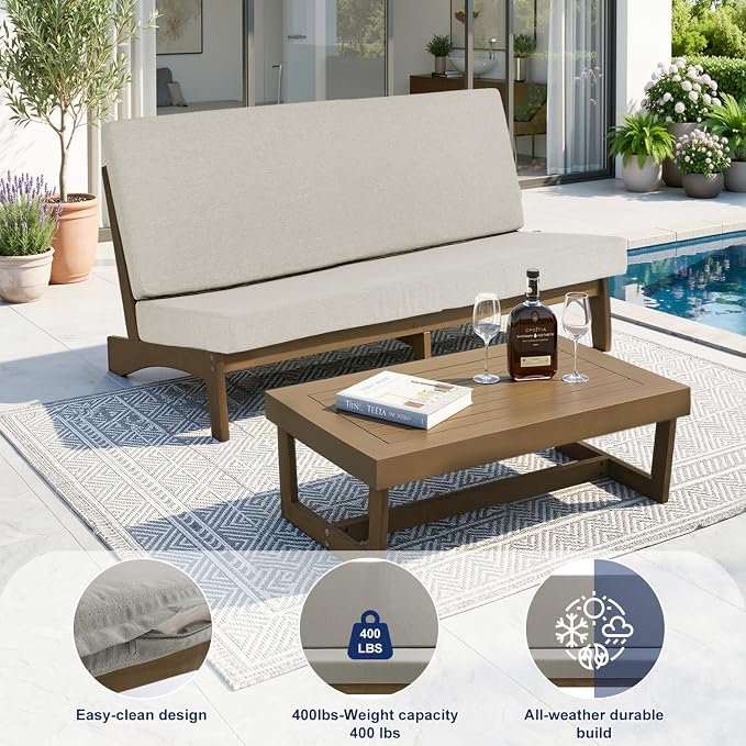 Pia Ricoo 1-Piece Patio Furniture Set, Outdoor Loveseat with 4.5-Inch Thick Cushions, All-Weather Outdoor Sofa for Backyard, Deck, Lawn - Light Camel