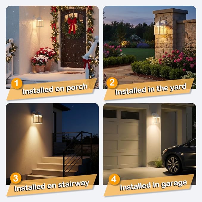 Outdoor Wall Light Fixture, Rustproof Aluminum, Clear Glass, LED | Exterior Porch Light Wall Sconce Lantern for House, Patio, Garage, Waterproof Anti-rust, 9.5W 800 Lumen, 3000K, White, 1 Pack