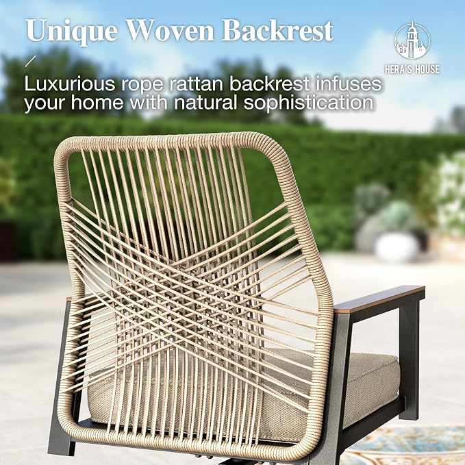 HERA'S HOUSE 7pc Patio Dining Set, 59" Metal Table & Swivel Rattan Chairs | Rectangular table with umbrella hole, cushioned chairs. Waterproof, rust-resistant, all-weather for backyard, porch.