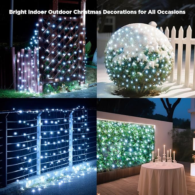 Led Net Lights Christmas Lights Outdoor 200Leds 9ft x 6ft Upgraded White Christmas Net Lighting, Waterproof 5mm LED Wide Angle Outdoor Indoor Mesh Net Light for Trees, Bushes, Shrubs Decorations