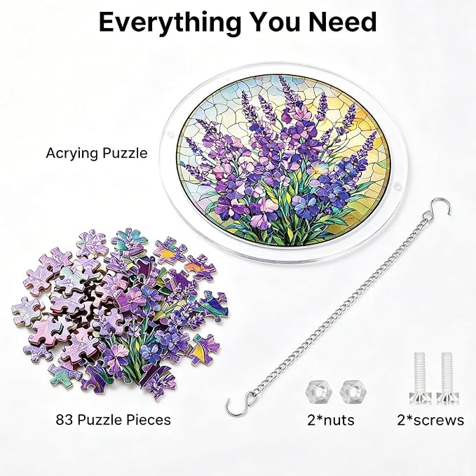 Acrylic Puzzle Suncatcher, Stained Glass Suncatcher Window Hanging, DIY Sun Catcher Kits for Adults, Home Decor Gift for Women, Friends 7.4in (Violet Flowers)
