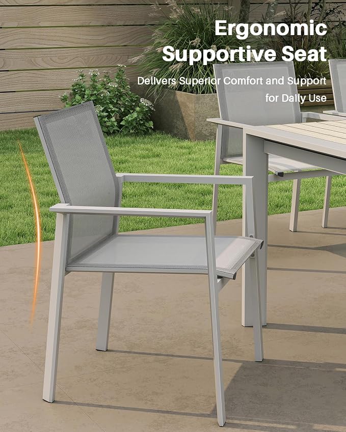 9-Piece Expandable Outdoor Dining Set, 85"-107" Aluminum Extendable Patio Table and Chairs Set for 6-10 Person, Patio Furniture Set with Stackable Textilene Chairs for Yard, Deck and Poolside