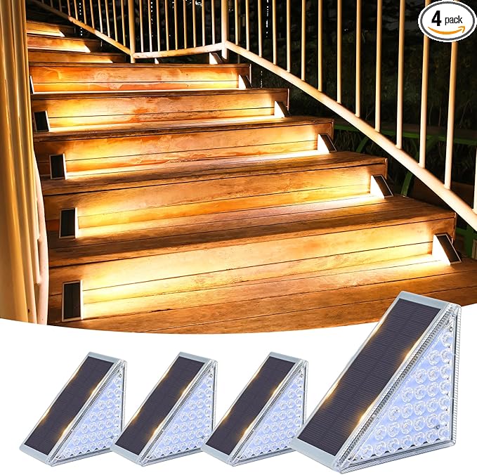 VOLISUN Solar Step Lights for Outside 4 Pack, Solar Stair Lights Outdoor | Waterproof IP67,28 LED,1200 mAH Outdoor Step Light,Outdoor Decor for Garden Stair, Deck, Front Step, Front Porch,and Patio