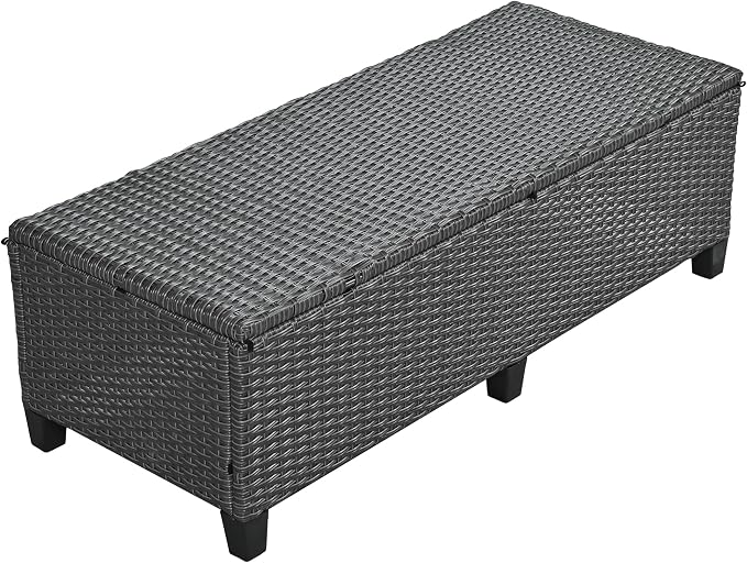 GDFStudio Brava Patio 5-Piece Conversation Set, Outdoor Rattan Sectional Sofa Set with Extendable Side Tables, Dining Table and Bench, L Shaped PE Wicker Furniture Set for Garden, Poolside, Grey
