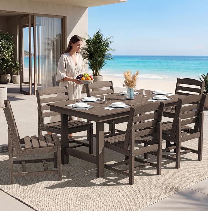 SERWALL All Weather Armless Outdoor Dining Chair Set of 2, Coffee | Armless Dining Chairs built to last with 330 lb capacity. Compact 24.6"Dx19.3"Wx33.6"H. Weatherproof & easy to clean.