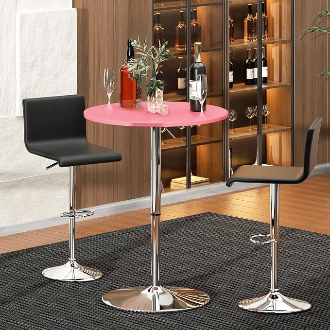 MoNiBloom Bistro Pub Table Round Bar 27.5"- 36" Height-Adjustable Cocktail Table with 23.5 Inch Table Top for Dining Room Home Kitchen Patio Bistro (Pink)