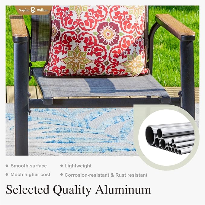 Sophia & William Patio Dining Chairs Set of 2, Stackable Aluminuum Frame | Grey textilene, Weather-resistant, light-weight & space-saving, Breathable & quick-drying, Outdoor deck backyard porch