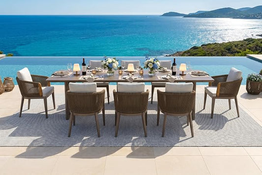 PURPLE LEAF 9 Pieces Outdoor Dining Set for 8, Aluminum Outdoor Patio Table and Chairs Set with Olefin Cushions, All-Weather Patio Dining Set for Garden or Deck, Brown