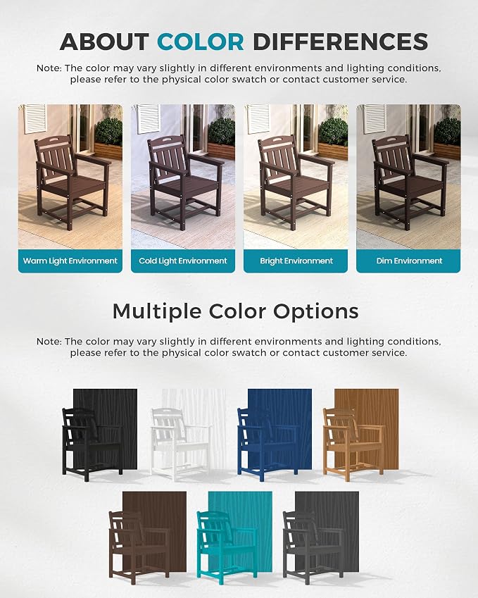 Ciokea HDPE Outdoor Patio Dining Chairs Set of 2, All-Weather Porch Chair with Wide Seat, Durable Outdoor Furniture for Backyard, Garden, Lawn & Poolside, Brown