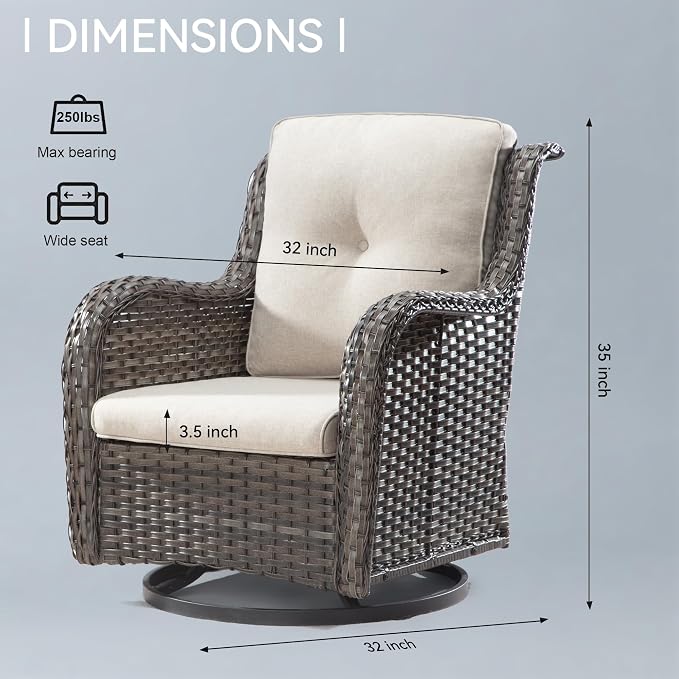 Outdoor Swivel Rocker Wicker Chair, High Back Patio Chairs Wicker Furniture, 1PC Rattan Swivel Rocking Chair with OIefin Cushions(Mixed Grey/Beige)