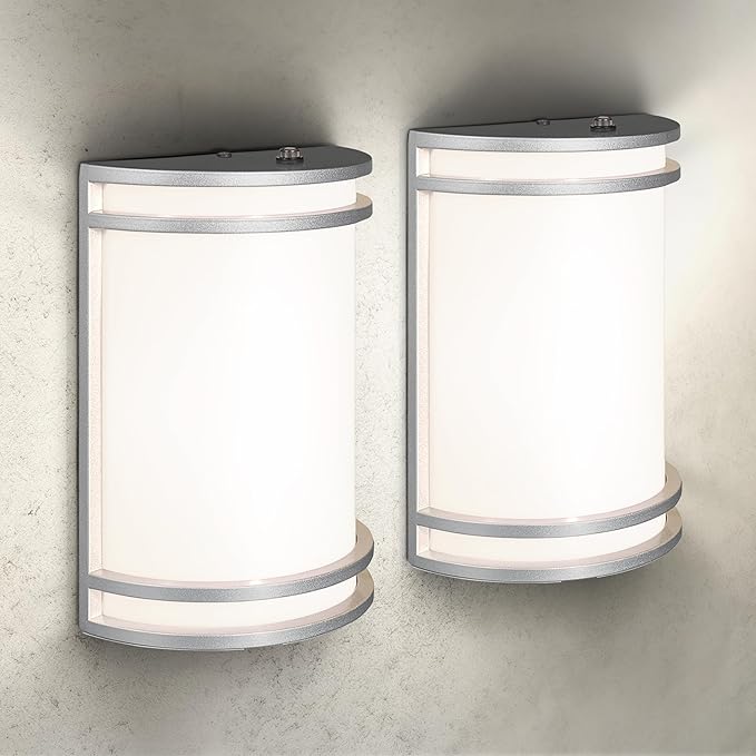 ASD 10 Inch Dusk to Dawn LED Outdoor Sconce Lights - 15W 120-277V 3000K-5000K Nickel Exterior Lighting Fixtures, Exterior Lights for House, Photocell Patio Wall Light Fixture ETL 2 Pack