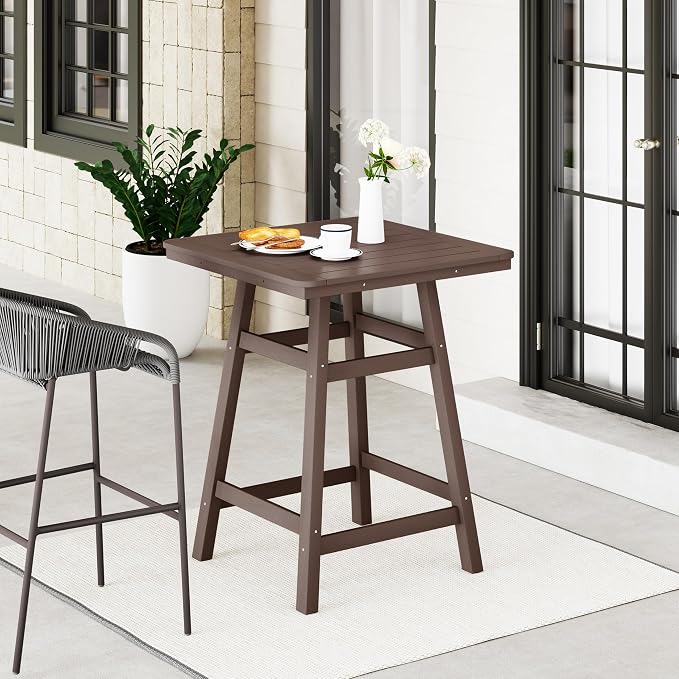 WestinTrends Malibu Square Outdoor Patio Counter High Bistro Bar Table with Umbrella Hole 37" Tall, Dark Brown