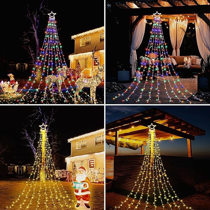 Christmas Decorations, Outdoor Christmas Lights, 320 LED Outdoor Christmas Tree String Lights with Star Toppers [8 Modes& Waterproof] for Xmas New Year Holiday Decor