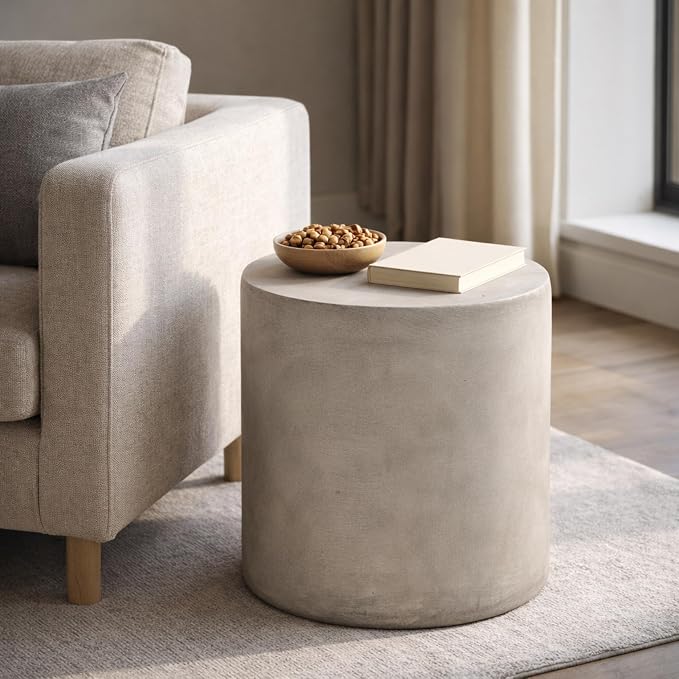 Outdoor Concrete Side Table, Light Gray