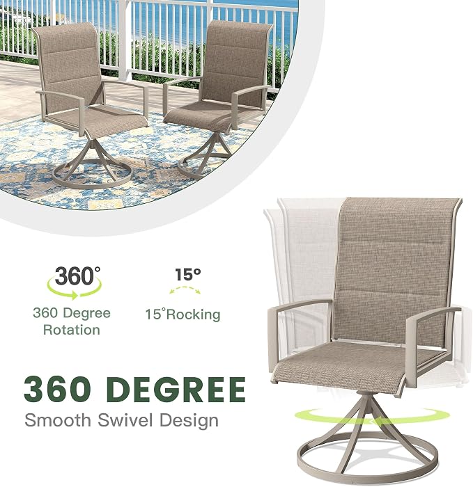 Outdoor Dining Set for 8, 60.1" Outdoor Dining Table with Umbrella Hole and Padded Textilene Patio Swivel Chairs, 9 Pieces Patio Table and Chairs Set for Garden Backyard, Sandshell