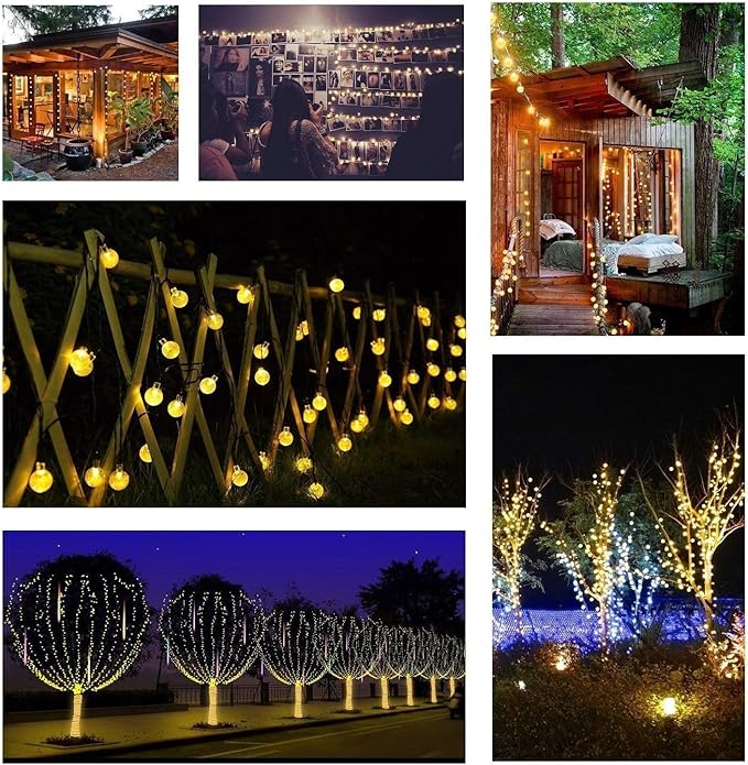 Toodour Solar String Lights Outdoor Waterproof, 56ft 100 LED Globe String Light with 8 Mode, Crystall Ball Lights Solar Patio Lights for Garden, Lawn, Patio, Gazebo, Yard, Outdoor Decor - Warm White