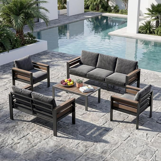 SUNYRISY Aluminum Outdoor Patio Furniture Set with Coffee Table, 5 Piece Metal Outdoor Modern Conversation Sets with Washable Cushions, Sectional Sofa Couch for Porch, Lawn, Deck, Backyard