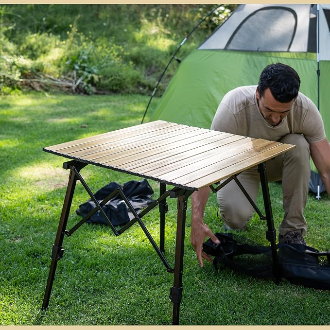 ARROWHEAD OUTDOOR 2-Pack 39" Aluminum Folding Camp Roll Up Table w/Adjustable Height, Undertable Mesh Storage, Carry Bag