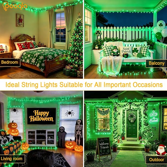 200 LED Green Halloween Lights Outdoor String Lights, 66 ft | Green Wire Waterproof Twinkle Fairy Lights with Timer, 8 Modes Connectable String Lights Indoor Bedroom Christmas Decorations