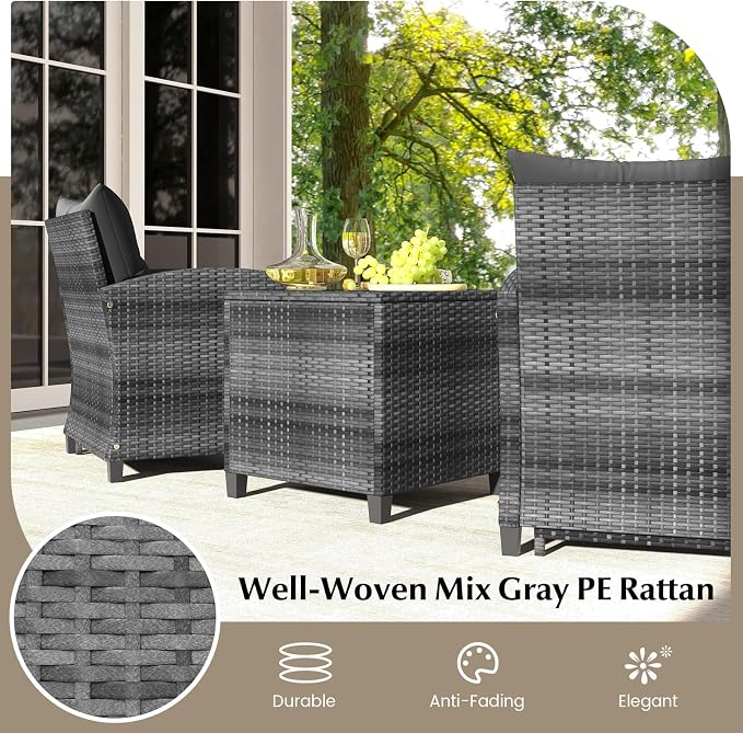 HAPPYGRILL 5-Piece Outdoor PE Rattan Conversation Set, Wicker Patio Furniture Set with Cushion, Ottoman & Coffee Table for Backyard Garden Poolside Lawn Deck Porch (Mix Grey & Black)